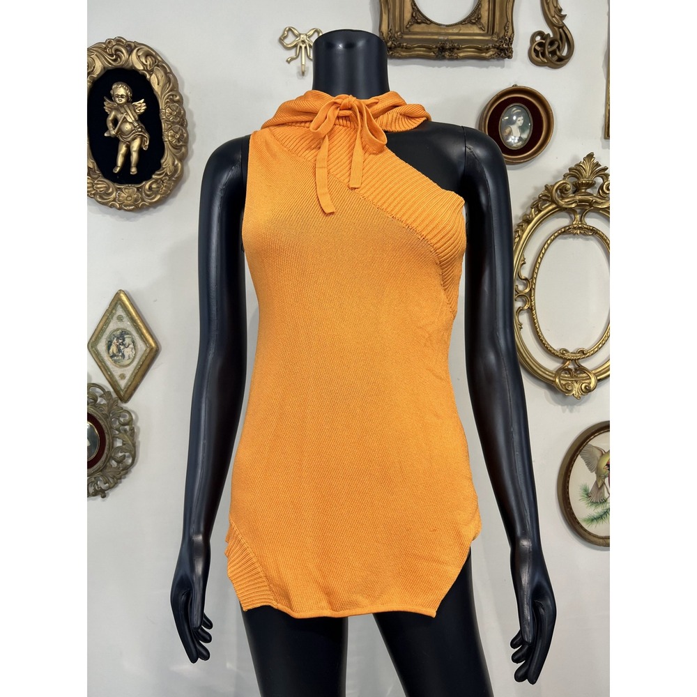 Monse Orange Sleeveless Hooded Knit Top Size S